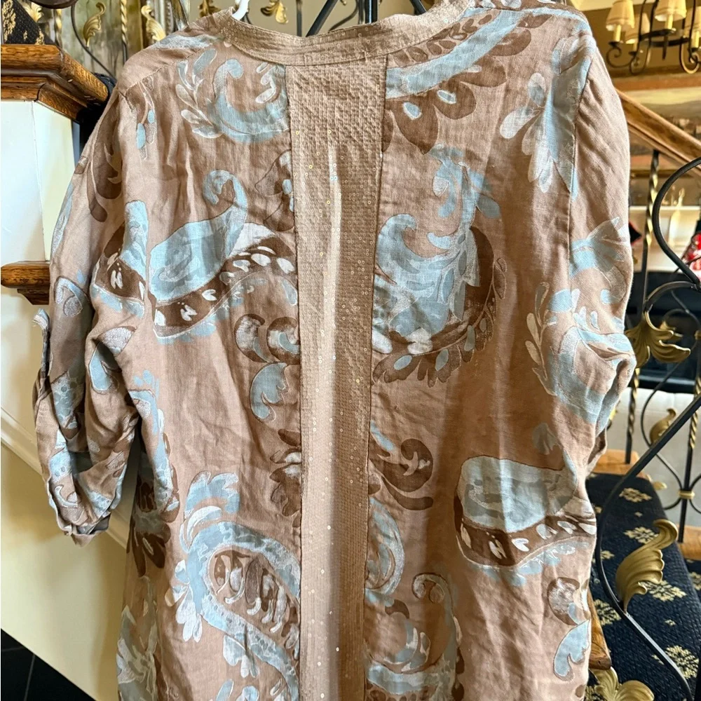 100% Lino NWT Button Breeze Top Brown Sugar One Size fits- XL 100% linen. - Picture 9 of 11